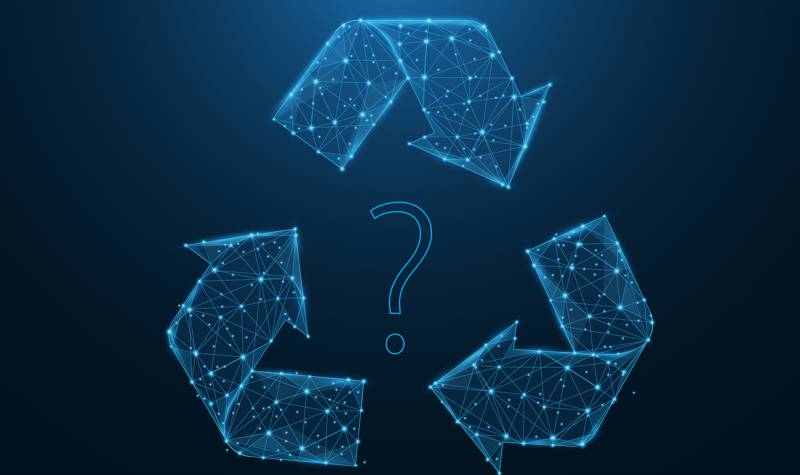 recycling icon with a question mark in the middle
