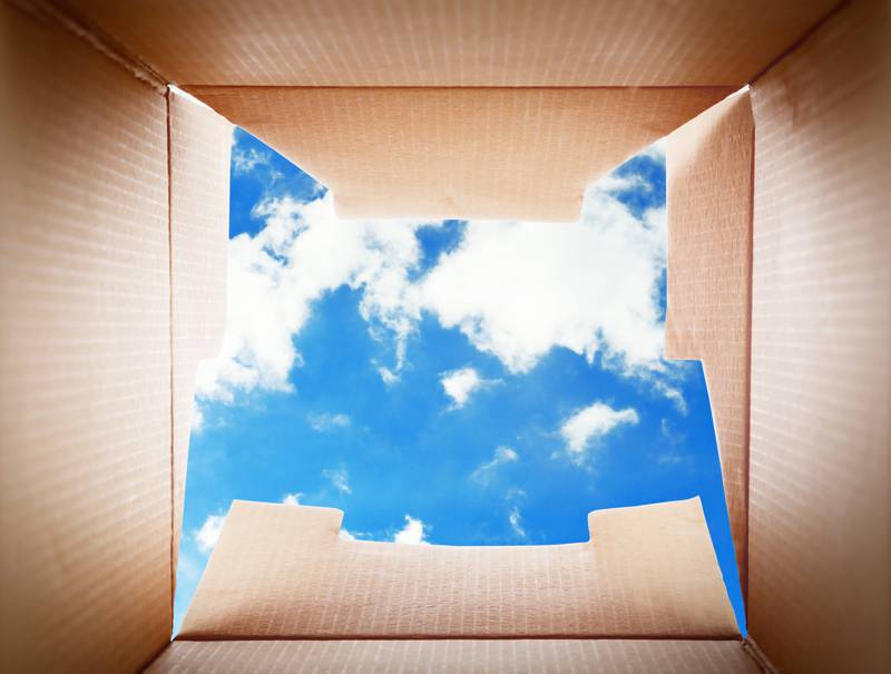 looking out of a box towards the sky
