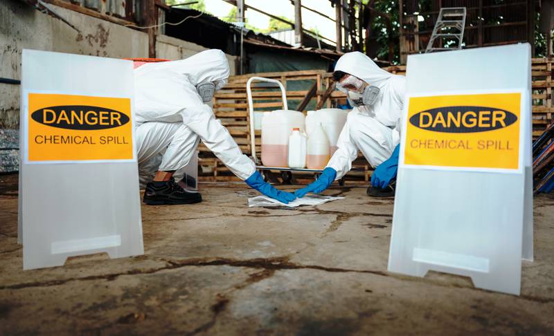 chemical spill cleanup crew at work