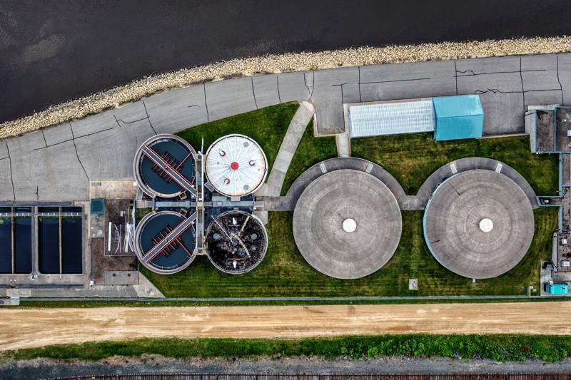 aerial view of wastewater treatment system